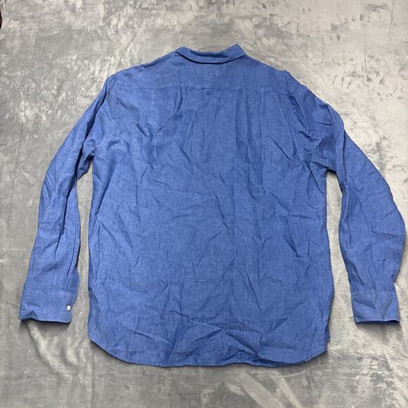Charles Tyrwhitt Shirt Men XL Linen Slim Fit Button Up L/S Dress Shirt Blue - Picture 4 of 7